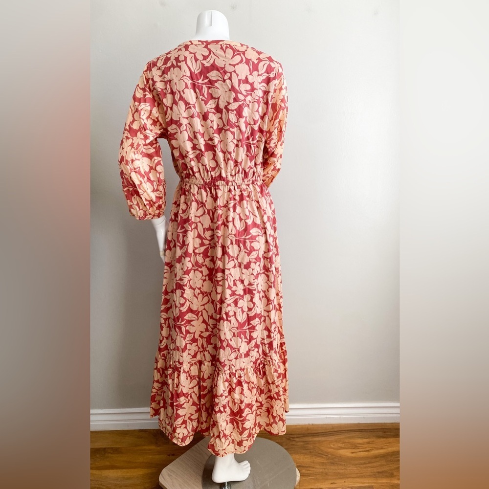 Cotton Floral Tiered Maxi Dress Boho Modest Travel Earthy Beige Feminine Size S - Picture 5 of 9